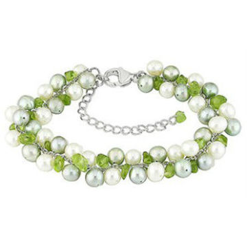 Pulsera al por mayor 2013 fábrica customed FH -39 5-6mm perlas cultivadas de la patata de agua dulce y pulsera de la plata esterlina del Peridot